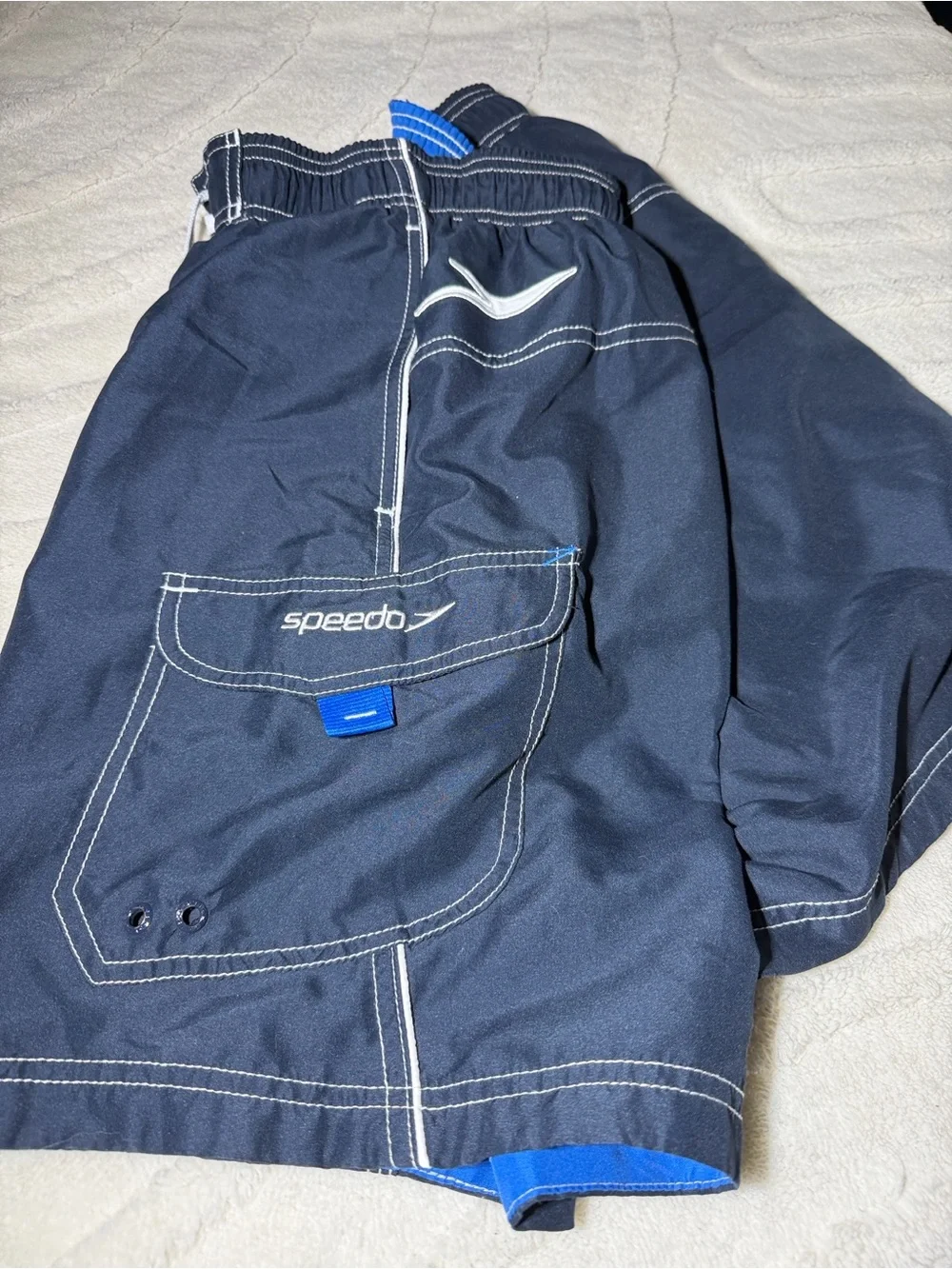 Speedo Men’s Dark Navy Swim Trunks with Blue Accents